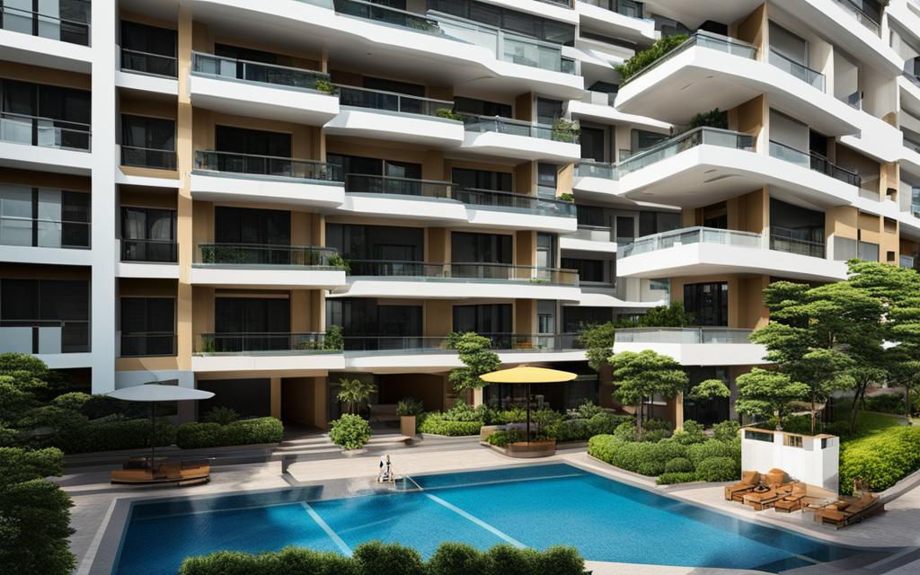 Fachada de condominio en providencia desde la piscina